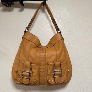 Tignanello Genuine Leather Shoulder Bag Buckle Pockets‎ Braided Detail Purse